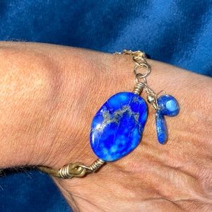 Blue lapis geode leather toggle bracelet